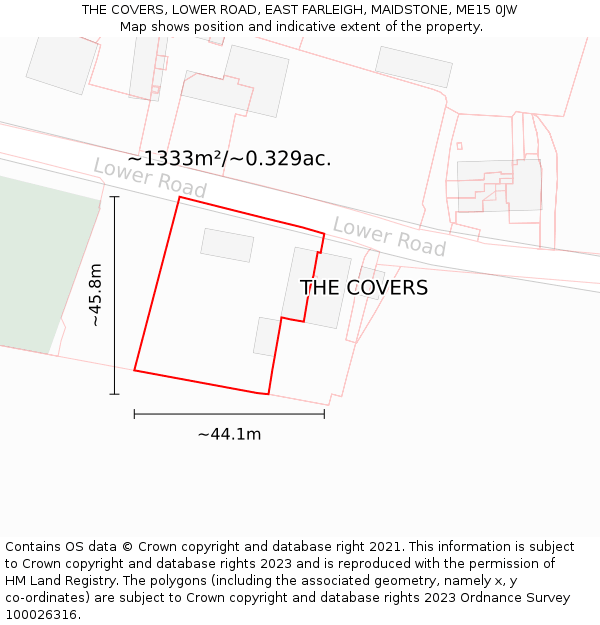 THE COVERS, LOWER ROAD, EAST FARLEIGH, MAIDSTONE, ME15 0JW: Plot and title map