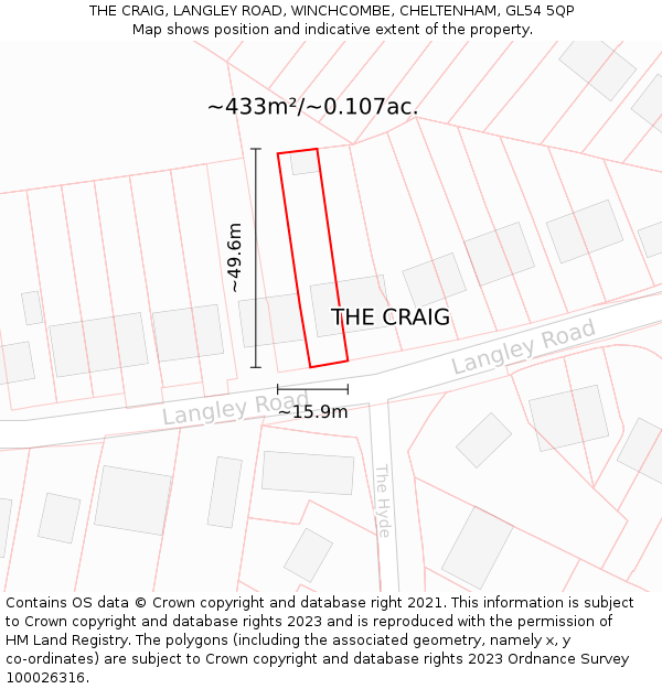 THE CRAIG, LANGLEY ROAD, WINCHCOMBE, CHELTENHAM, GL54 5QP: Plot and title map
