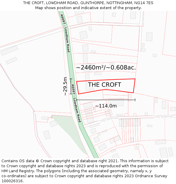 THE CROFT, LOWDHAM ROAD, GUNTHORPE, NOTTINGHAM, NG14 7ES: Plot and title map