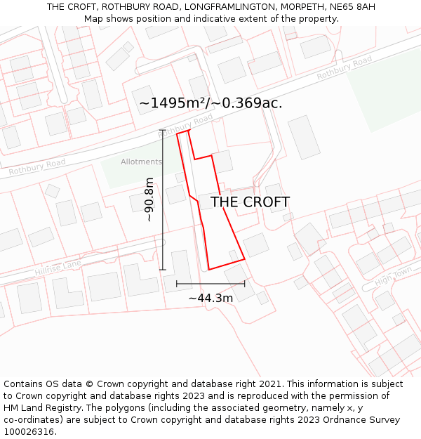THE CROFT, ROTHBURY ROAD, LONGFRAMLINGTON, MORPETH, NE65 8AH: Plot and title map