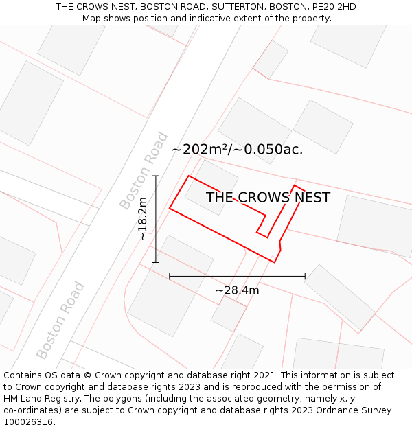 THE CROWS NEST, BOSTON ROAD, SUTTERTON, BOSTON, PE20 2HD: Plot and title map