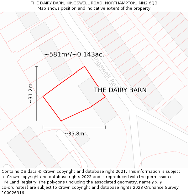 THE DAIRY BARN, KINGSWELL ROAD, NORTHAMPTON, NN2 6QB: Plot and title map