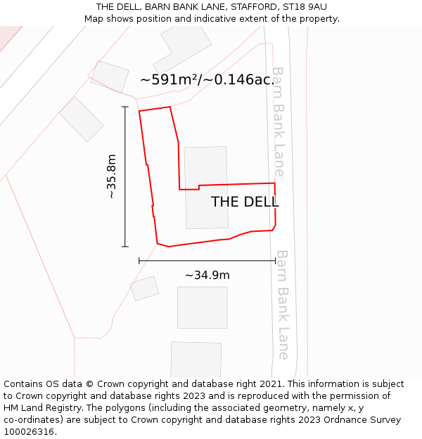 THE DELL, BARN BANK LANE, STAFFORD, ST18 9AU: Plot and title map