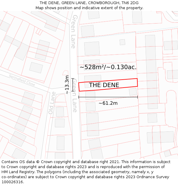 THE DENE, GREEN LANE, CROWBOROUGH, TN6 2DG: Plot and title map