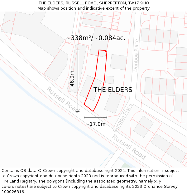 THE ELDERS, RUSSELL ROAD, SHEPPERTON, TW17 9HQ: Plot and title map