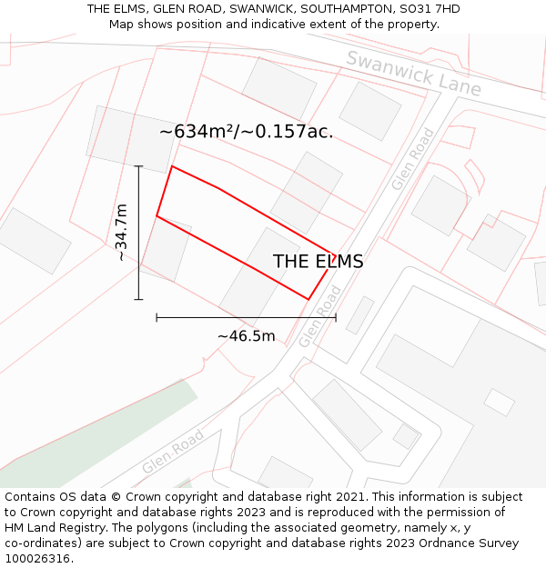 THE ELMS, GLEN ROAD, SWANWICK, SOUTHAMPTON, SO31 7HD: Plot and title map