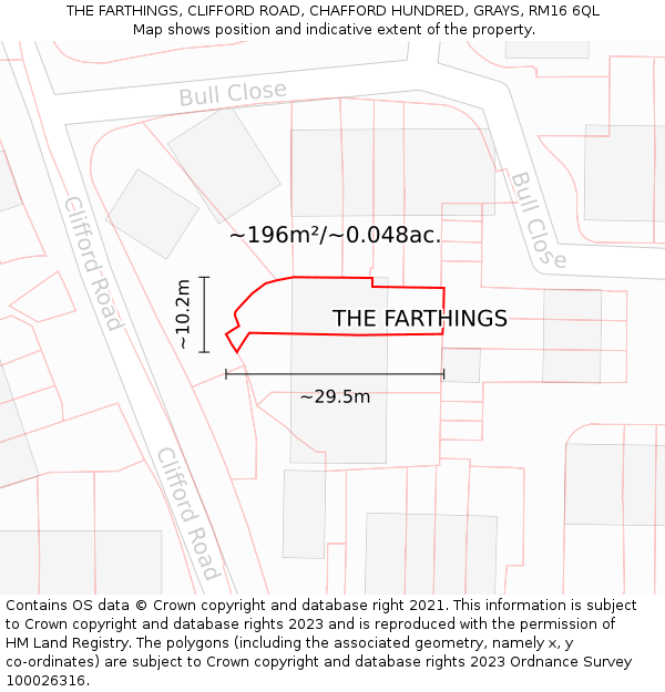 THE FARTHINGS, CLIFFORD ROAD, CHAFFORD HUNDRED, GRAYS, RM16 6QL: Plot and title map