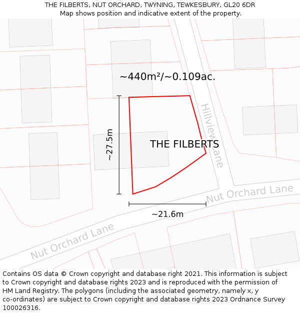 THE FILBERTS, NUT ORCHARD, TWYNING, TEWKESBURY, GL20 6DR: Plot and title map