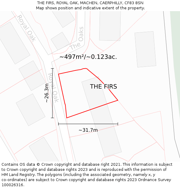 THE FIRS, ROYAL OAK, MACHEN, CAERPHILLY, CF83 8SN: Plot and title map