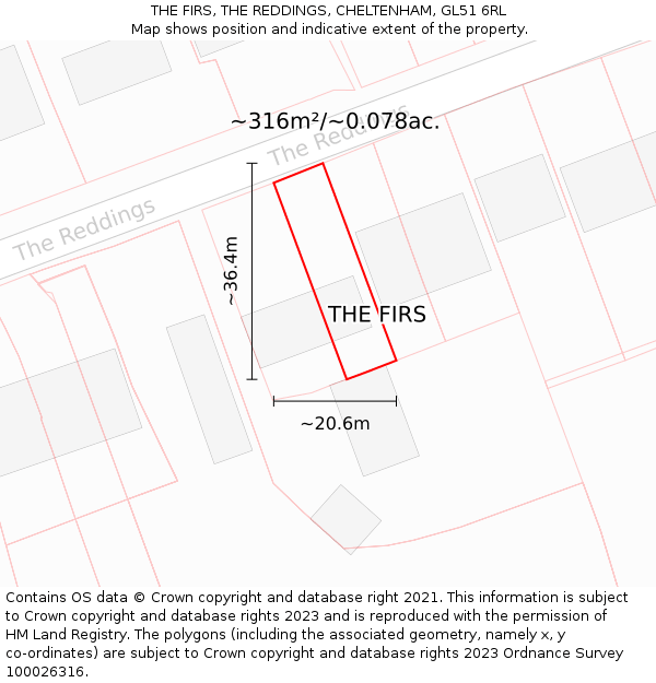 THE FIRS, THE REDDINGS, CHELTENHAM, GL51 6RL: Plot and title map