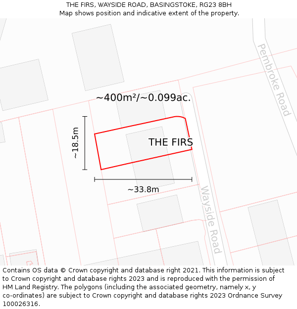 THE FIRS, WAYSIDE ROAD, BASINGSTOKE, RG23 8BH: Plot and title map