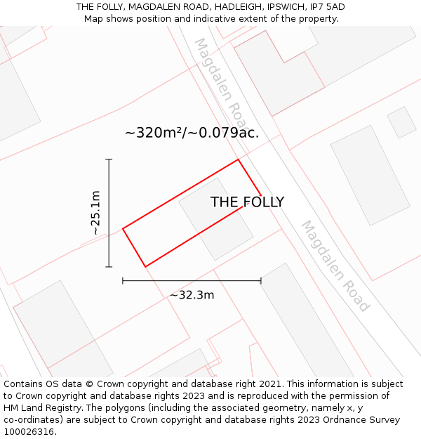 THE FOLLY, MAGDALEN ROAD, HADLEIGH, IPSWICH, IP7 5AD: Plot and title map