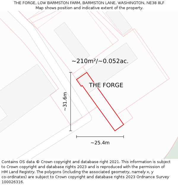 THE FORGE, LOW BARMSTON FARM, BARMSTON LANE, WASHINGTON, NE38 8LF: Plot and title map