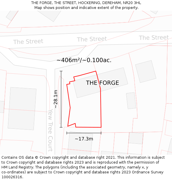 THE FORGE, THE STREET, HOCKERING, DEREHAM, NR20 3HL: Plot and title map