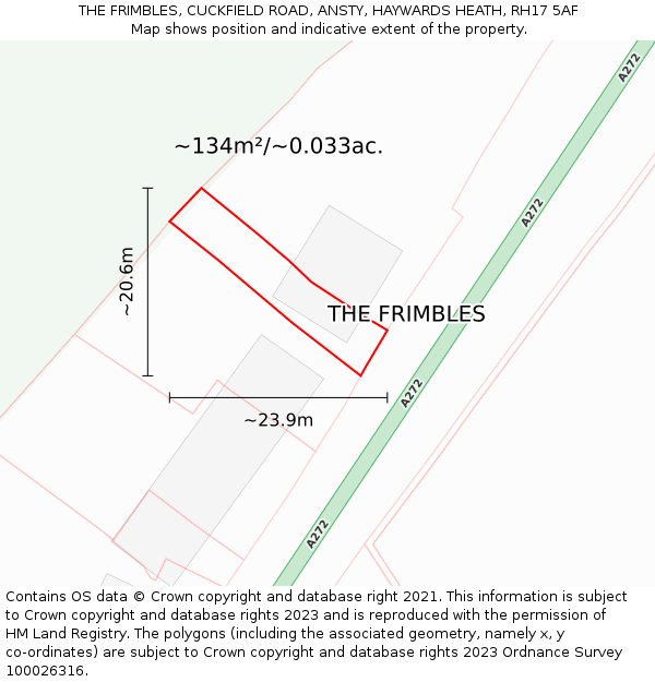 THE FRIMBLES, CUCKFIELD ROAD, ANSTY, HAYWARDS HEATH, RH17 5AF: Plot and title map