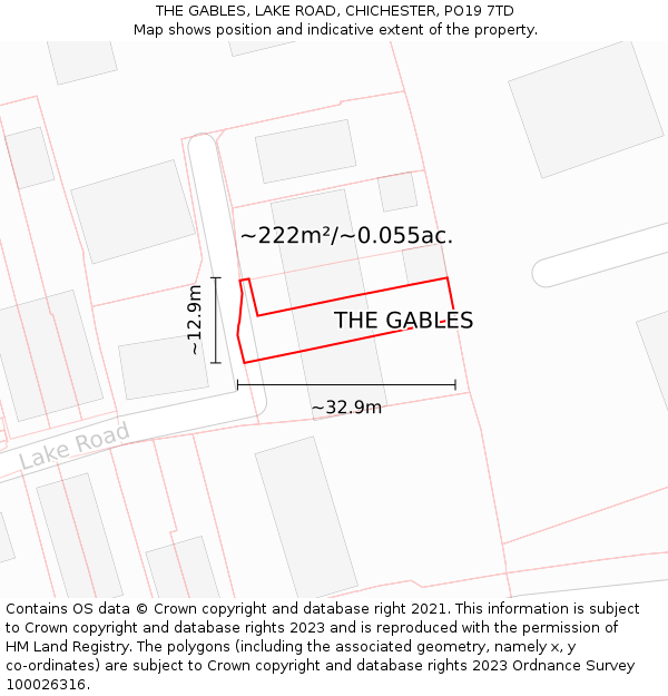 THE GABLES, LAKE ROAD, CHICHESTER, PO19 7TD: Plot and title map