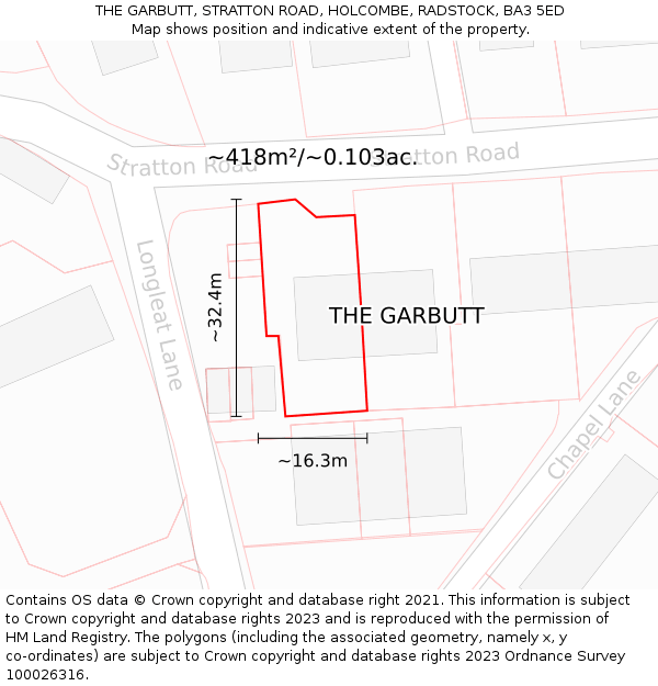 THE GARBUTT, STRATTON ROAD, HOLCOMBE, RADSTOCK, BA3 5ED: Plot and title map