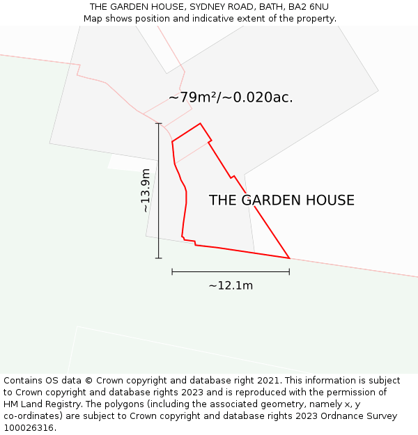 THE GARDEN HOUSE, SYDNEY ROAD, BATH, BA2 6NU: Plot and title map