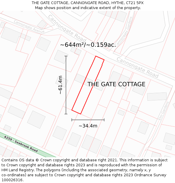 THE GATE COTTAGE, CANNONGATE ROAD, HYTHE, CT21 5PX: Plot and title map