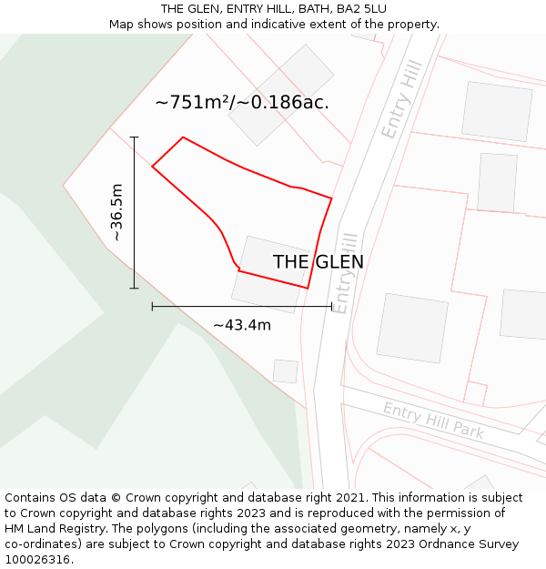 THE GLEN, ENTRY HILL, BATH, BA2 5LU: Plot and title map