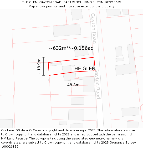 THE GLEN, GAYTON ROAD, EAST WINCH, KING'S LYNN, PE32 1NW: Plot and title map