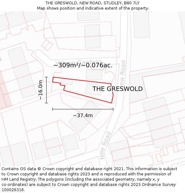 THE GRESWOLD, NEW ROAD, STUDLEY, B80 7LY: Plot and title map