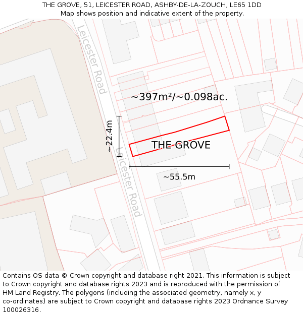 THE GROVE, 51, LEICESTER ROAD, ASHBY-DE-LA-ZOUCH, LE65 1DD: Plot and title map