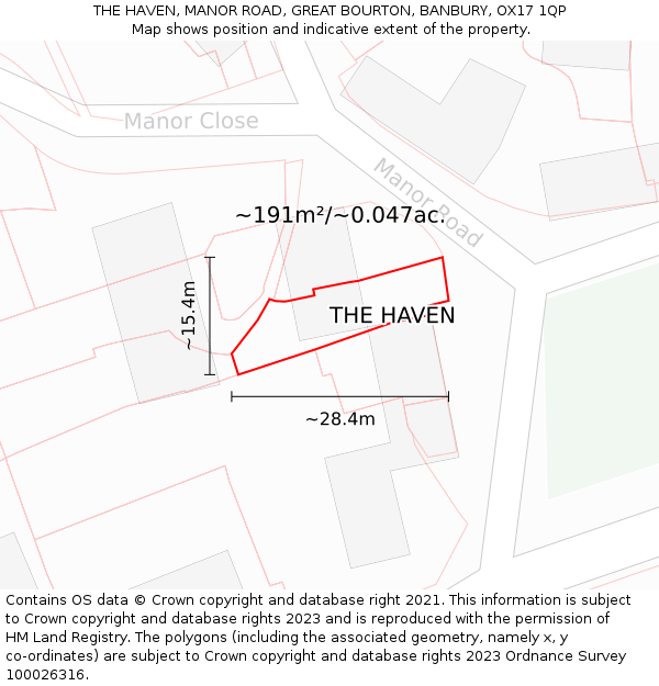THE HAVEN, MANOR ROAD, GREAT BOURTON, BANBURY, OX17 1QP: Plot and title map