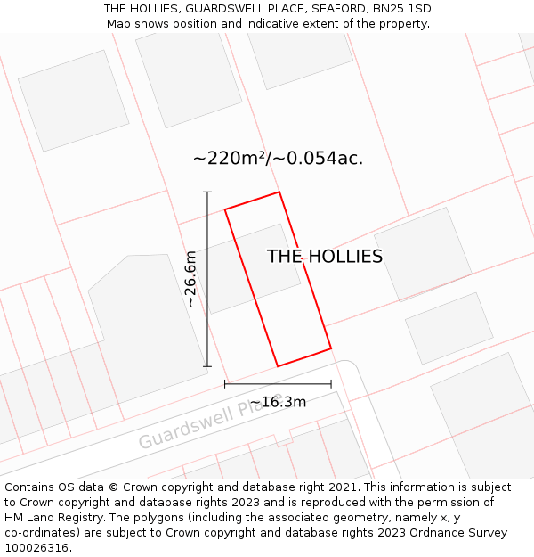 THE HOLLIES, GUARDSWELL PLACE, SEAFORD, BN25 1SD: Plot and title map