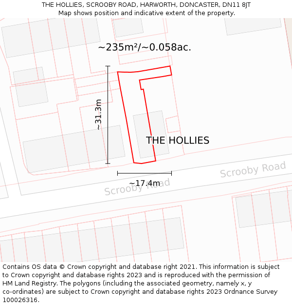 THE HOLLIES, SCROOBY ROAD, HARWORTH, DONCASTER, DN11 8JT: Plot and title map