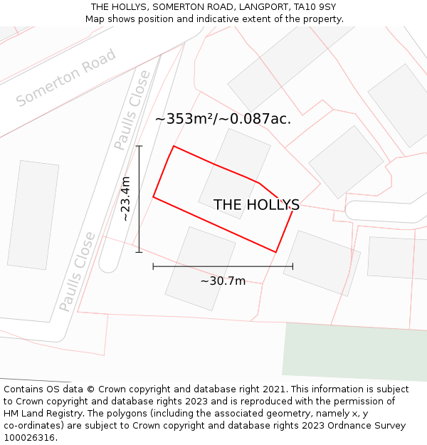 THE HOLLYS, SOMERTON ROAD, LANGPORT, TA10 9SY: Plot and title map