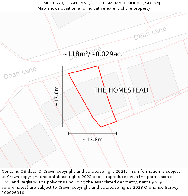 THE HOMESTEAD, DEAN LANE, COOKHAM, MAIDENHEAD, SL6 9AJ: Plot and title map