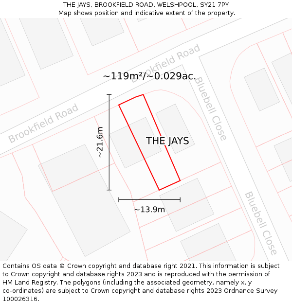 THE JAYS, BROOKFIELD ROAD, WELSHPOOL, SY21 7PY: Plot and title map