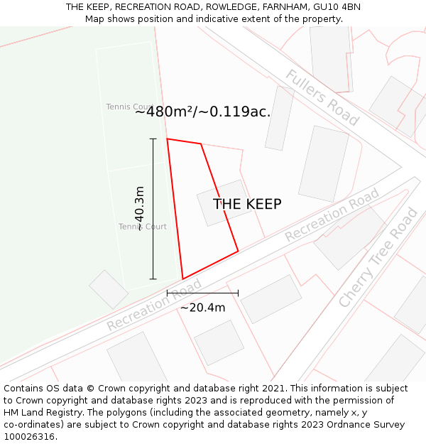 THE KEEP, RECREATION ROAD, ROWLEDGE, FARNHAM, GU10 4BN: Plot and title map