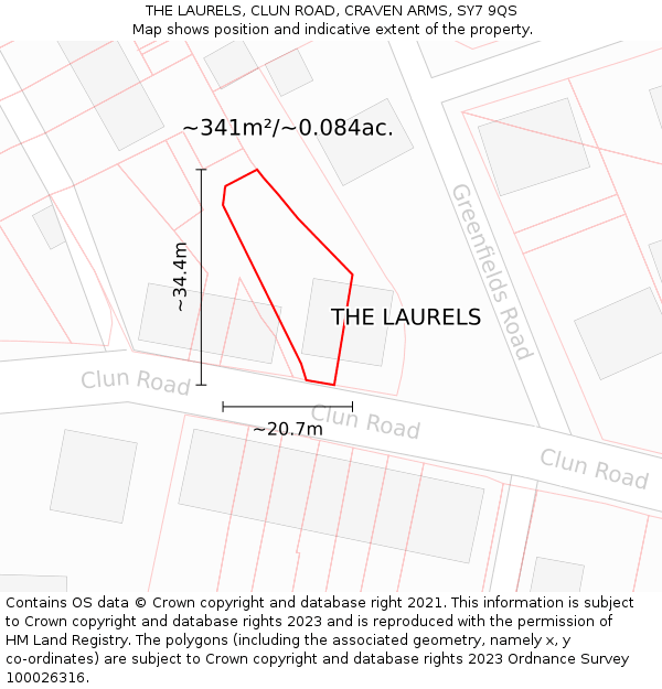 THE LAURELS, CLUN ROAD, CRAVEN ARMS, SY7 9QS: Plot and title map
