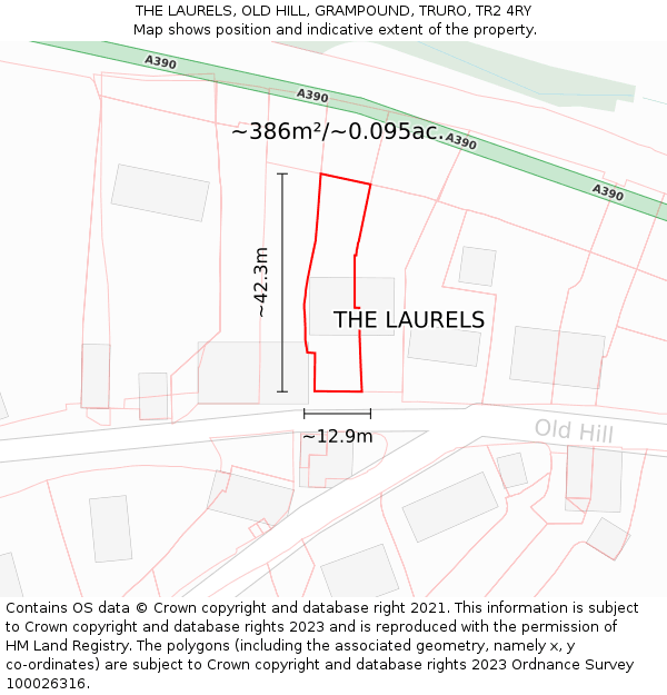 THE LAURELS, OLD HILL, GRAMPOUND, TRURO, TR2 4RY: Plot and title map