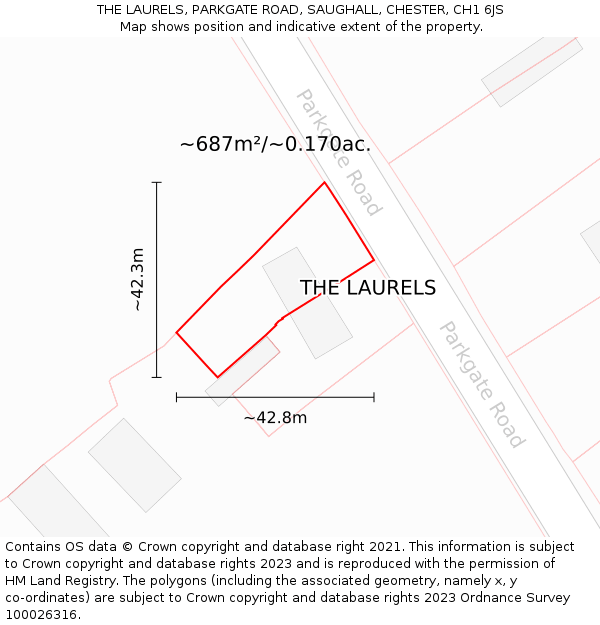 THE LAURELS, PARKGATE ROAD, SAUGHALL, CHESTER, CH1 6JS: Plot and title map