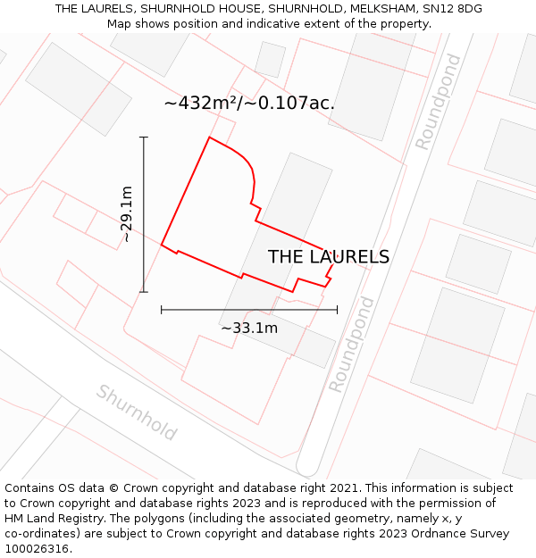 THE LAURELS, SHURNHOLD HOUSE, SHURNHOLD, MELKSHAM, SN12 8DG: Plot and title map