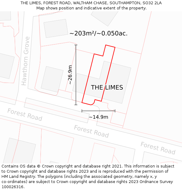 THE LIMES, FOREST ROAD, WALTHAM CHASE, SOUTHAMPTON, SO32 2LA: Plot and title map