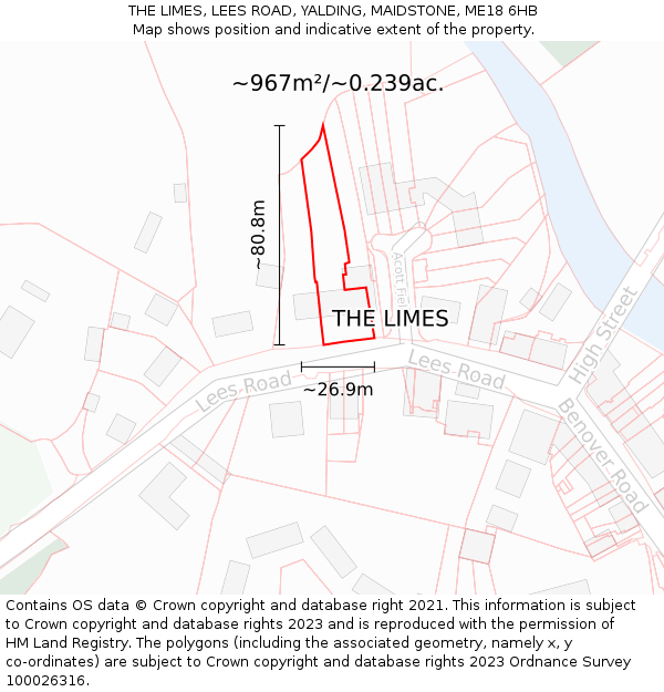 THE LIMES, LEES ROAD, YALDING, MAIDSTONE, ME18 6HB: Plot and title map