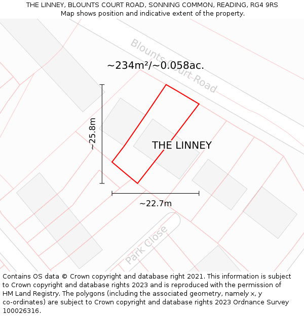 THE LINNEY, BLOUNTS COURT ROAD, SONNING COMMON, READING, RG4 9RS: Plot and title map
