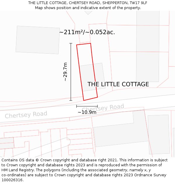 THE LITTLE COTTAGE, CHERTSEY ROAD, SHEPPERTON, TW17 9LF: Plot and title map