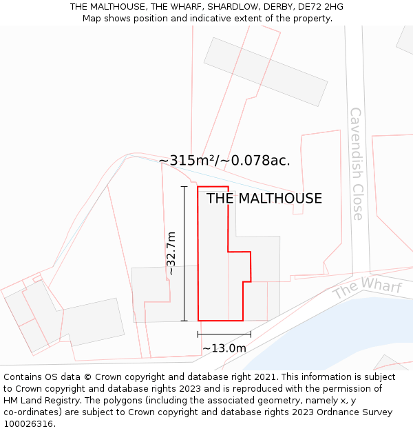 THE MALTHOUSE, THE WHARF, SHARDLOW, DERBY, DE72 2HG: Plot and title map