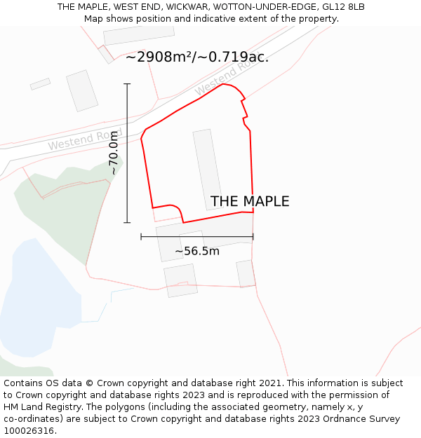 THE MAPLE, WEST END, WICKWAR, WOTTON-UNDER-EDGE, GL12 8LB: Plot and title map