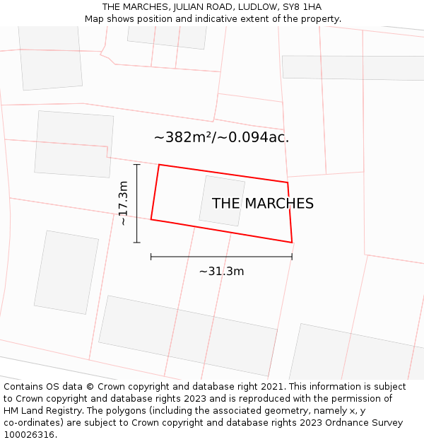 THE MARCHES, JULIAN ROAD, LUDLOW, SY8 1HA: Plot and title map