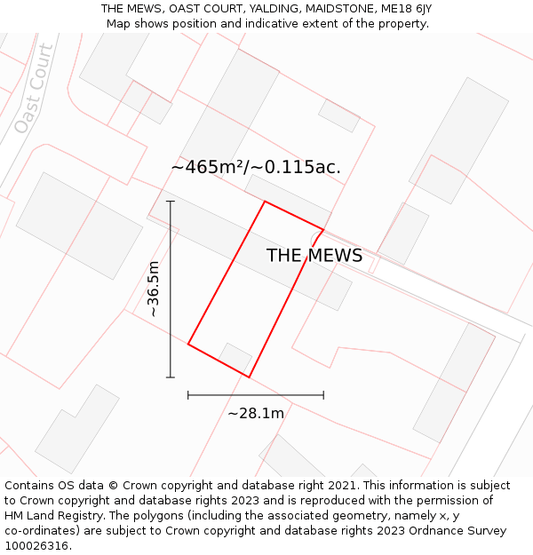 THE MEWS, OAST COURT, YALDING, MAIDSTONE, ME18 6JY: Plot and title map