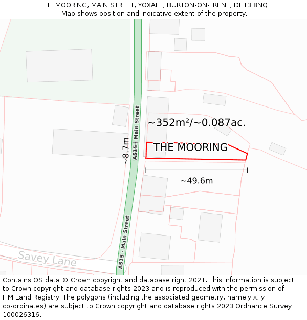 THE MOORING, MAIN STREET, YOXALL, BURTON-ON-TRENT, DE13 8NQ: Plot and title map