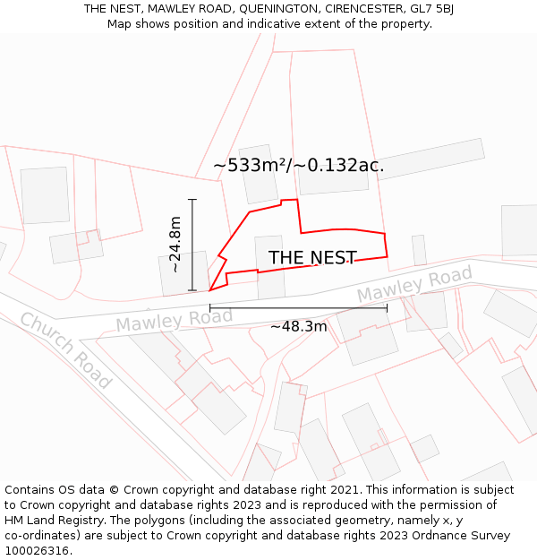 THE NEST, MAWLEY ROAD, QUENINGTON, CIRENCESTER, GL7 5BJ: Plot and title map