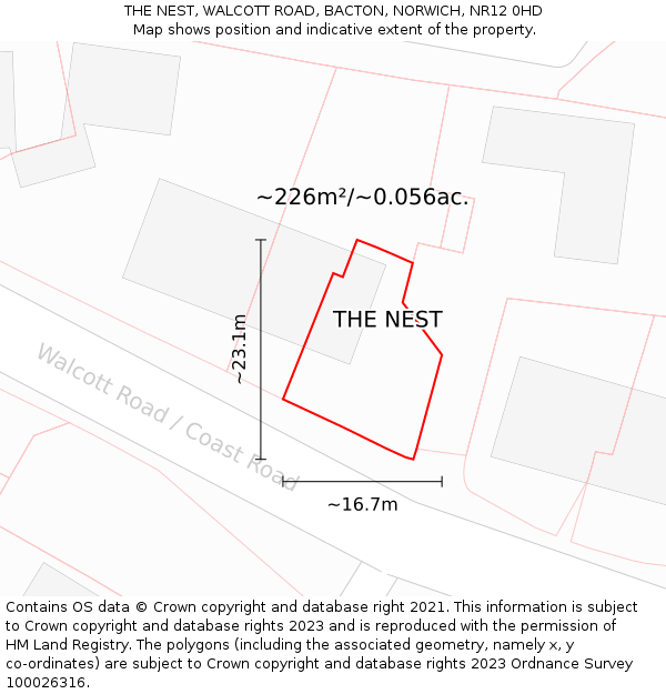 THE NEST, WALCOTT ROAD, BACTON, NORWICH, NR12 0HD: Plot and title map