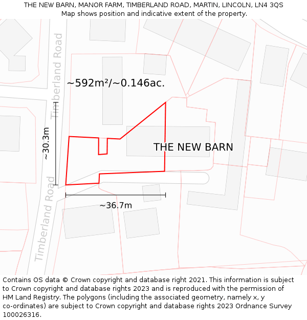 THE NEW BARN, MANOR FARM, TIMBERLAND ROAD, MARTIN, LINCOLN, LN4 3QS: Plot and title map